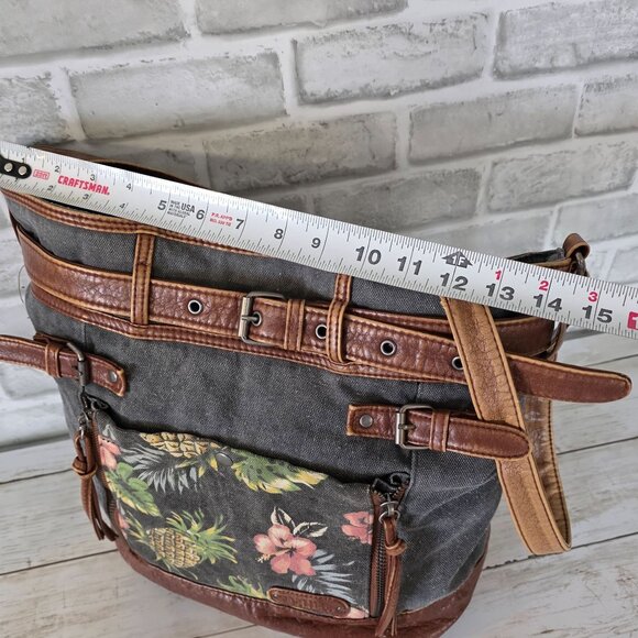 Vintage Mad Love Y2K Bag Tropical Canvas Leather Boho Distressed Grunge Purse - Picture 6 of 11